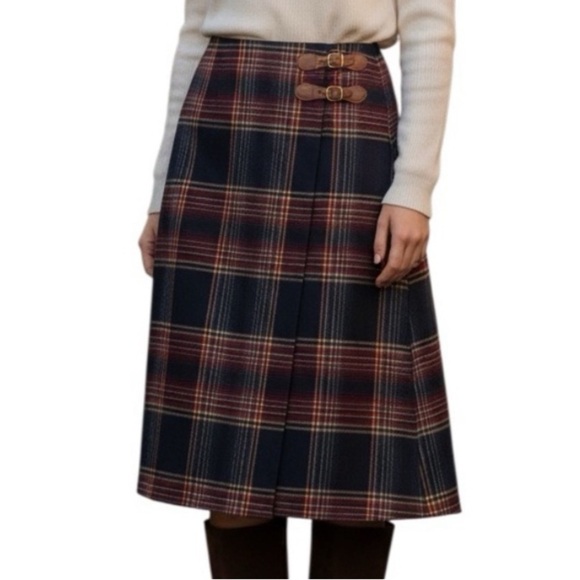 Talbots Dresses & Skirts - Talbots Tartan Plaid Wool Skirt with Leather Detail